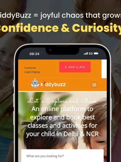 Kiddybuzz equals joyful chaos that grows confidence and curiosity. This image shows our app as the tool to unlock that growth.