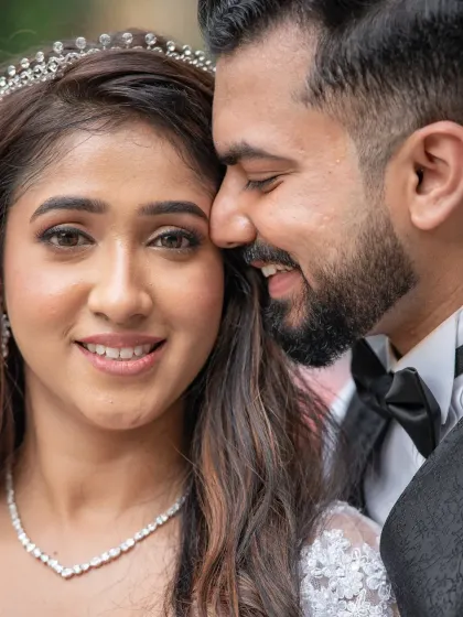 A stunningly intimate close-up portrait. This anniversary shoot captures the deep connection and affection that has grown between them.