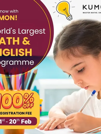 Our popular free registration offer is back. This is the perfect time to enroll your child in the world's largest Math and English program and get a 100% discount on the registration fee.
