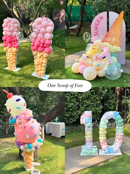 One scoop of fun is never enough. My ice cream themed parties are a feast for the eyes, with giant balloon cones, sprinkle-covered props, and pastel number displays for a truly sweet celebration.