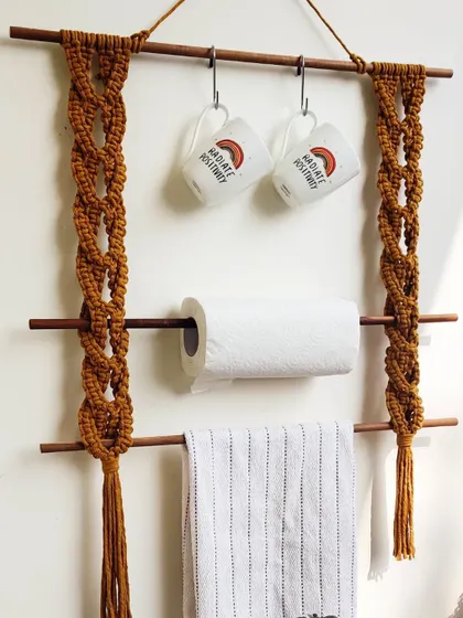 Another view of the functional and stylish macrame kitchen hanger.