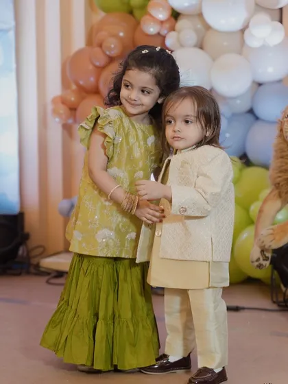 Adorable little guests at the jungle-themed Mundan ceremony.
