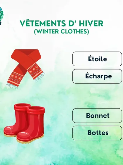 Let's learn French vocabulary for winter clothes. Is a scarf 'écharpe' and are boots 'bottes'? This quiz helps you learn.