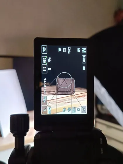 A view from my camera's screen during the Glidinggear wallet shoot. This shows the live view composition before the final shot was taken.
