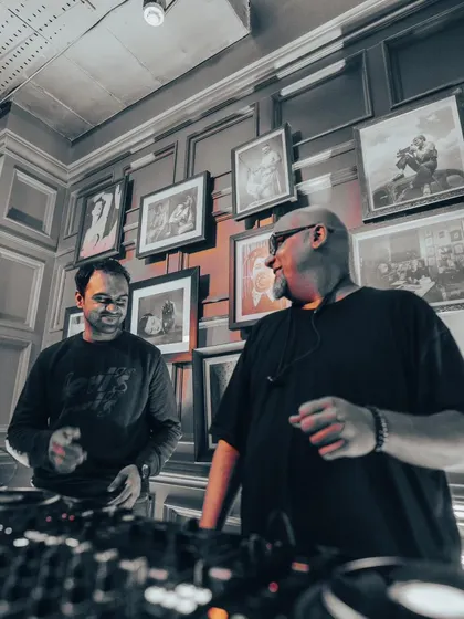 A great shot of the DJs enjoying the set as much as the crowd.