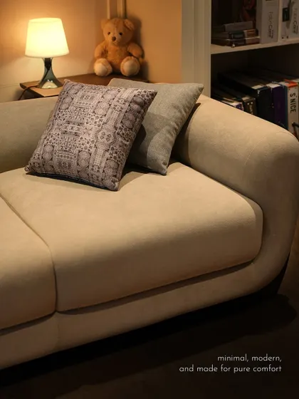 This Soco sofa features a beautifully curved armrest, showcasing my focus on creating furniture with unique and elegant details. The soft upholstery is perfect for pure comfort.