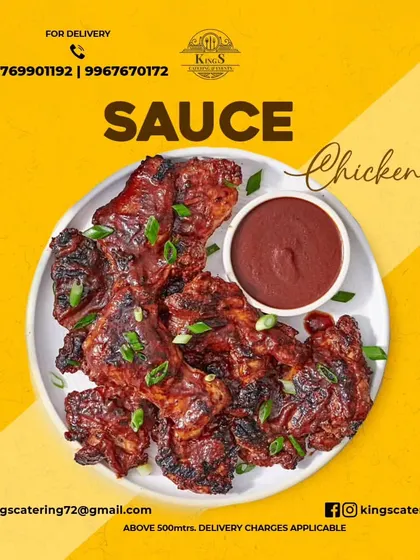 Our Saucy Chicken features grilled chicken pieces tossed in a rich, tangy, and spicy sauce. It's a perfect side dish to elevate your meal.