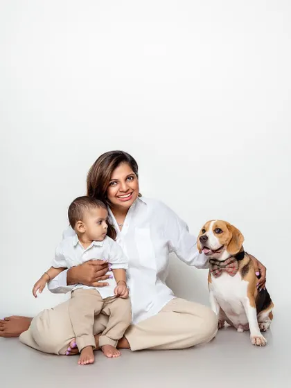 In my studio, we can create clean, timeless portraits that highlight the bond between all your babies, human and furry. This session with a beautiful Beagle shows how we make everyone shine.