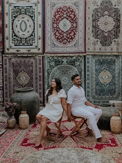 A dreamy, Aladdin-inspired pre-wedding shoot at a themed studio, creating a magical and unique look.