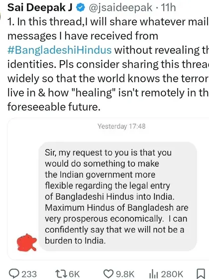 The beginning of a thread where I share messages from Bangladeshi Hindus. I do this to give a voice to the voiceless and show the world the terror they are living in.