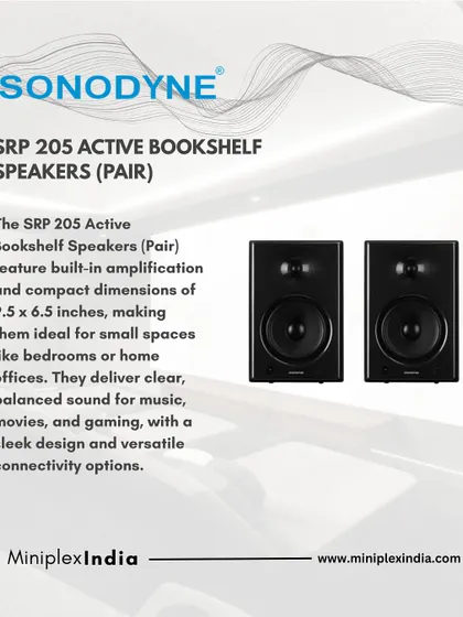 For smaller spaces, the Sonodyne SRP 205 active bookshelf speakers are an ideal choice. They deliver clear, balanced sound for movies, music, and gaming without taking up much space.