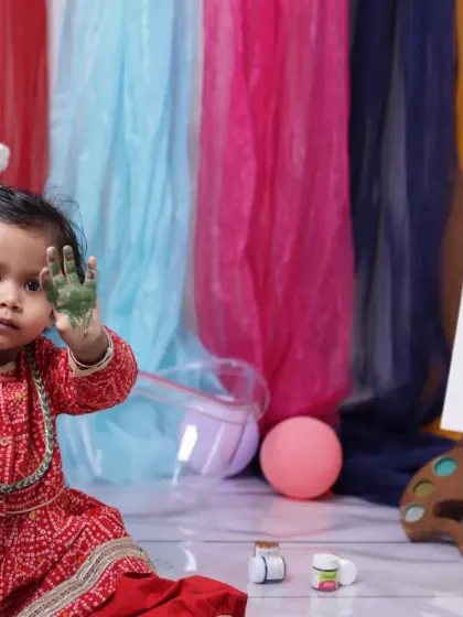 A safe and fun way to celebrate a baby's first Holi. We use baby-safe, non-toxic colors for a playful and vibrant photoshoot without any worries.