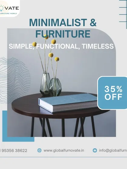 A promotional graphic for our minimalist furniture collection, which is simple, functional, and timeless.