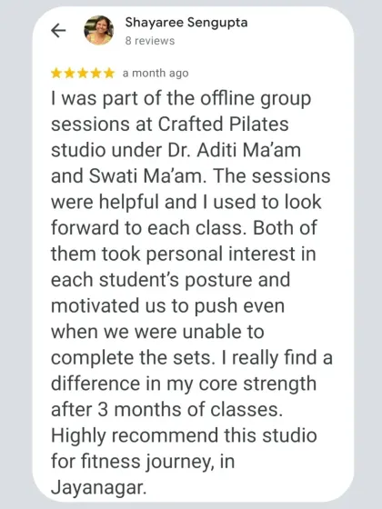 It's wonderful to hear clients feel the difference in their core strength after just a few months. This review highlights the personal interest my team and I take in every student's progress in our group classes.