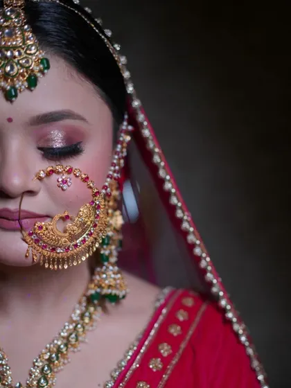 A detailed close-up of a bride's traditional Pahari nath. I love focusing on these unique cultural elements that tell a deeper story.