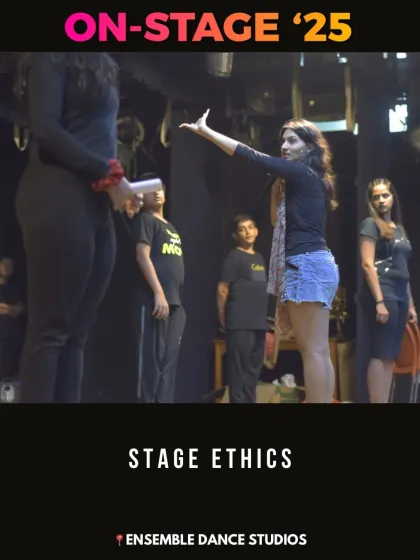 An instructor teaching stage ethics to a group of young performers. These lessons in discipline and professionalism are valuable for life.