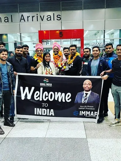 The entire Delhi MMA team at the airport to welcome the IMMAF President.