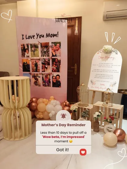 A quick reminder that Mother's Day is approaching! This image shows a sweet setup with a photo collage and a letter to mom, inspiring our followers to plan ahead.