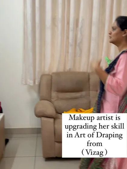 A makeup artist from Vizag upgrading her skills by learning the art of draping from me online. This is a great skill addition for professionals in the beauty industry.