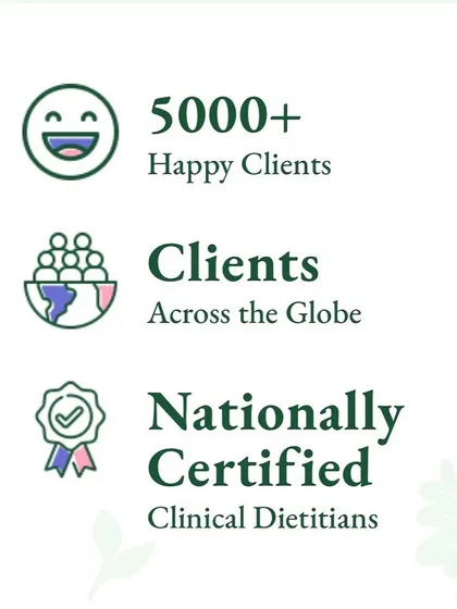 We are proud to be nationally certified clinical dietitians who have served over 5000 happy clients across the globe. Our goal is to help you achieve optimal wellness through personalized nutrition plans.
