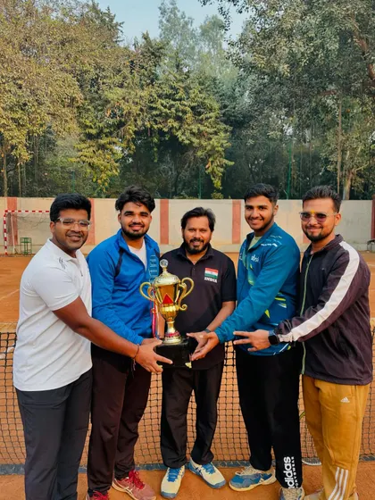 Our coaching team with the trophy after our trainees Harsh Raj and Tanmay Mittal secured 2nd position in the DU inter-college tournament. A great achievement for them and the academy.