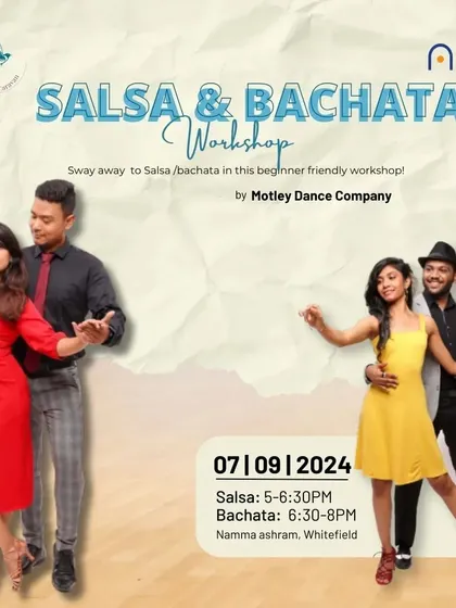 A flyer for our Salsa and Bachata workshop at Namma Ashram. These sessions are designed to be a fun, hands-on introduction to these popular Latin dances.