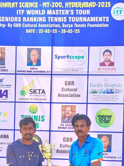 Coach Raju receiving his trophy at the ITF World Master's Tour in Hyderabad. We celebrate the continuous achievements of our coaching staff.