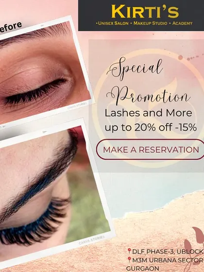 An example of a lash transformation, showing the client's natural lashes before and the fuller, longer look after the extension service. This also highlights one of my special promotional offers.