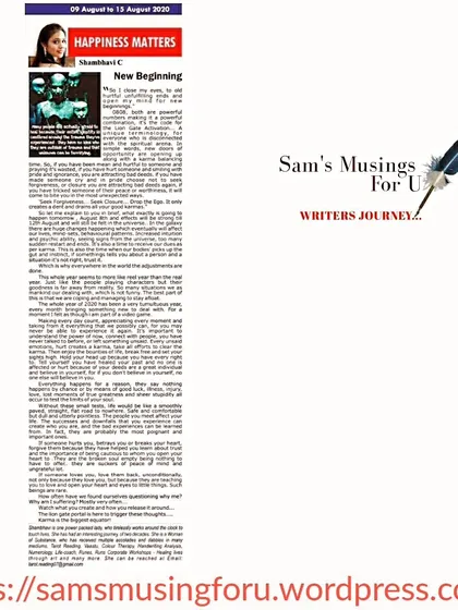 A snapshot of my "Happiness Matters" column in Planet Powai. It was a fantastic experience to pen down these thoughts, and these pearls of wisdom will soon be compiled into a book.