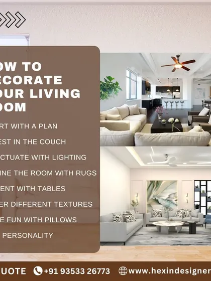 This graphic outlines our step-by-step approach to decorating a living room. We guide you through planning, investing in key pieces like a couch, and layering with lighting, rugs, and textures to add personality.