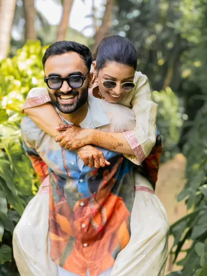 A playful piggyback ride! I encourage couples to have fun and be themselves, which makes for the best photos.