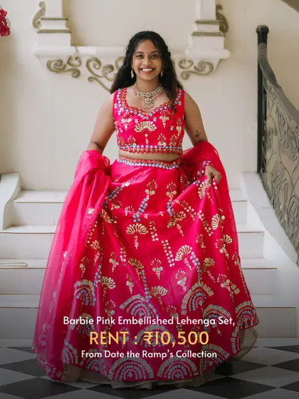 This Barbie pink embellished lehenga set is fun, vibrant, and full of personality.
