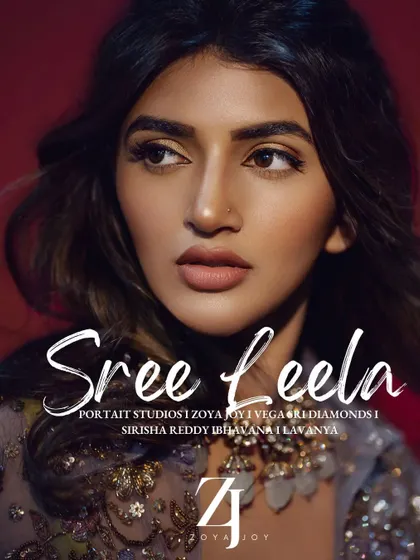A composite image celebrating my collaboration with Sreeleela, highlighting the key elements of our photoshoot.