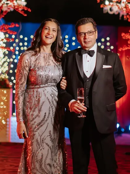 The mother of the bride looking glamorous and happy at the reception. I gave her a sophisticated look with a defined eye and a soft lip.