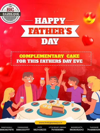 For Father's Day, we add a sweet touch to the celebration. This graphic announces a complimentary cake for families dining with us, making it the perfect way to treat Dad to a memorable meal.