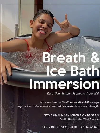 Reset your system and strengthen your will. This poster announces one of our popular Breath & Ice Bath Immersions, an advanced blend of techniques to release tension and build unbreakable focus.