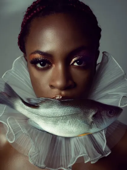 A surrealist portrait that challenges conventions. This type of avant-garde image is designed to be unforgettable and is a key piece for an artistic portfolio.