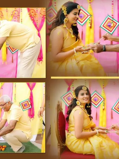 An album layout documenting the blessings from elders during the Haldi ceremony, an important part of the tradition.