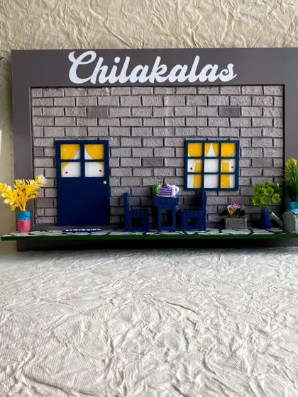 A full shot of the 'Chilakalas' miniature nameplate, showcasing the complete layout and the personalized family name at the top.