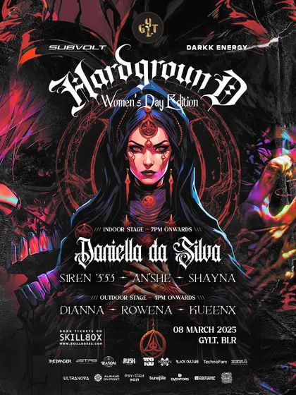 The full lineup for the "Hardground" Women's Day event, showcasing an all-female roster of incredible talent.