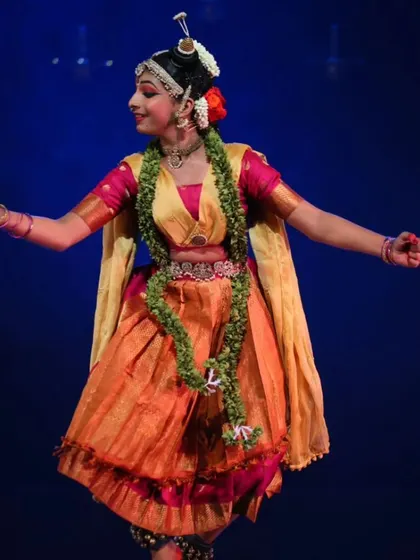 My student Gowri Manohari in performance. For her Rangaabhivandane, we curated a set of pieces that showcased her grace and command over the art form.