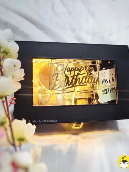 This black box hamper with a clear, light-up window is a showstopper. It's perfect for birthdays, anniversaries, or any celebration.