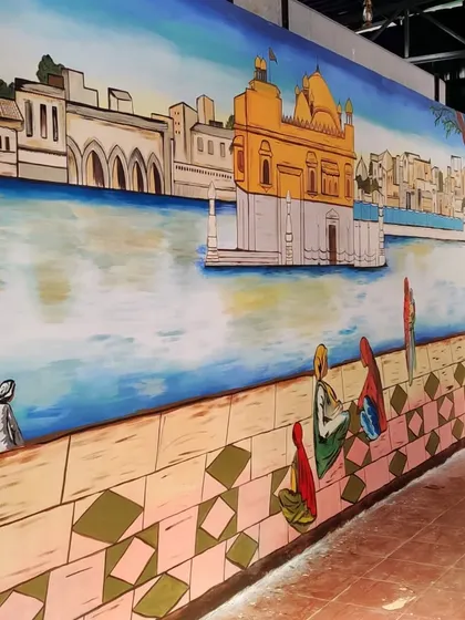 Another angle of the Golden Temple mural, showcasing the depth and perspective I worked to create. This piece serves as a stunning backdrop for the restaurant's dining area.