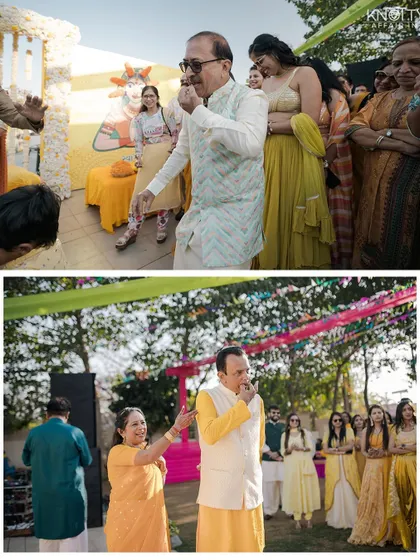 The older generation joining in the fun, dancing and celebrating during the Haldi. We believe in capturing the joy of the entire family.