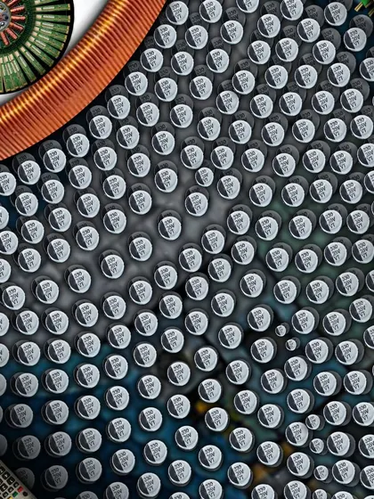 I focus on repeated button-like textures in a Sanketana graphic detail, showing how small shapes build the larger face design.