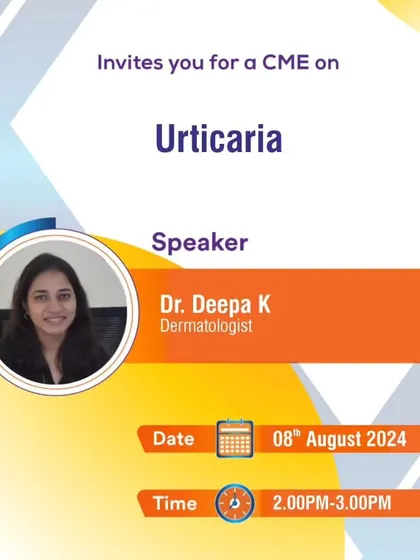 This graphic announces a Continuing Medical Education (CME) session where I was the speaker on Urticaria. Educating other medical professionals on the latest in diagnosis and management is a crucial part of ensuring patients receive the best possible care.