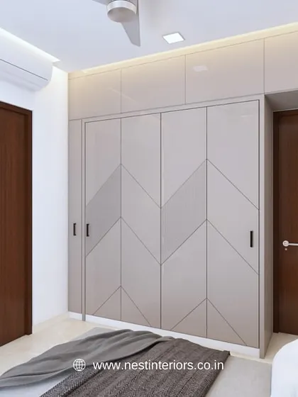 Another angle of the 3D bedroom concept, showing the full layout with the TV unit, wardrobe, and bed placement. This helps clients understand the space and flow.