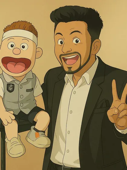 Another cool anime-style portrait of me and Bunny. We look ready for an animated adventure.