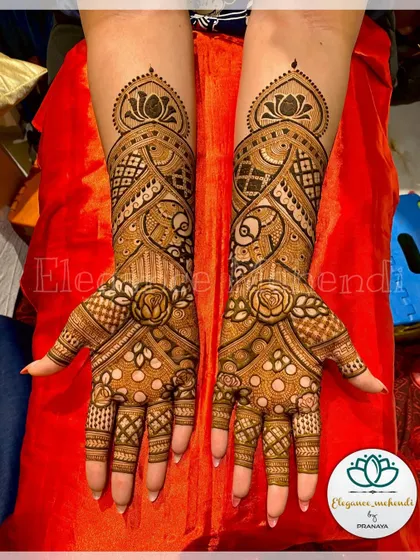 A beautiful Indian design with rose and lotus motifs, perfect for a bride who loves floral patterns.