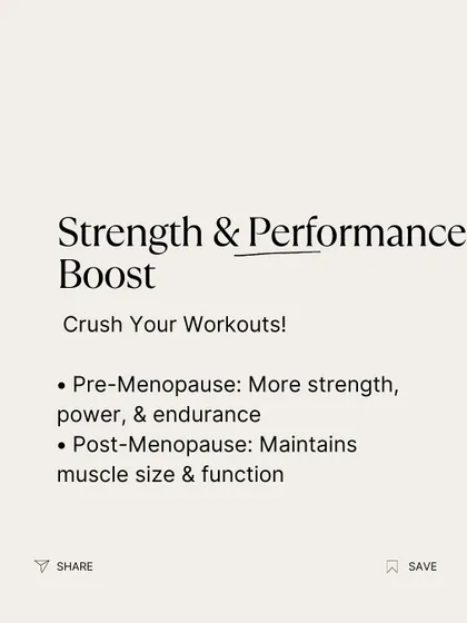 Creatine provides a strength and performance boost at all ages. Pre-menopause, it increases power and endurance. Post-menopause, it helps maintain muscle size and function, combating age-related decline.